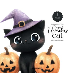 Cute Halloween Black Cat Clipart Bundle Watercolor Witch Cat Png Funny Black Cat Halloween Animals Clipart Spooky Halloween Witchcraft Png