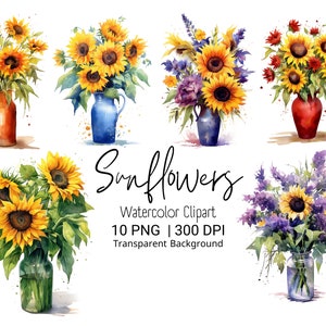 Watercolor Sunflowers In Vase Clipart Sunflower Floral Bouquets Floral Clipart Summer Flowers Sunflower Png Yellow Flower Floral Png Wedding