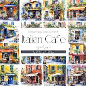 Watercolor Italian Cafe Clipart Romantic Summer Cafe Illustration Cafe in Spring Clipart Junk Journal Paper Craft Digital High Quality JPG