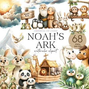 Imágenes prediseñadas del Arca de Noé, historia bíblica, personajes bíblicos, animales bebés adorables, imágenes prediseñadas cristianas, pareja de animales, decoración de guardería, baby shower de cumpleaños