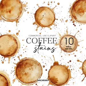 Coffee Stains Clipart Watercolor Coffee Ring Espresso Coffee Splashes Caffeine Splatters PNG Drink Clipart Instant Download Commercial Use