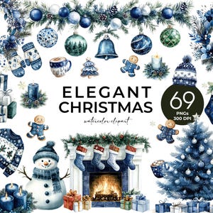 Décoration de Noël confortable Clipart décoration de Noël Couronne de Noël aquarelle Png hiver Bundle Noël houx graphiques vacances Png Noël