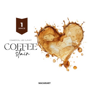 Coffee Heart Stain Clipart Watercolor Coffee Heart Espresso Coffee Splashes Caffeine Splatters PNG Drink Clipart Instant Download Commercial