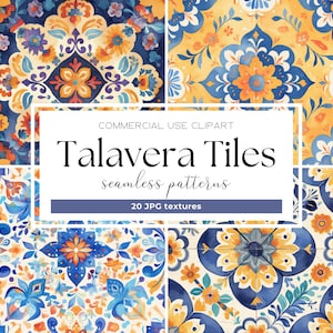Mexican Talavera Tile, Home Decor Mosaic, Watercolor Colorful Tiles, Mexican Folk Art, Ceramic Tiles, Blue White Tile Pattern Digital Paper