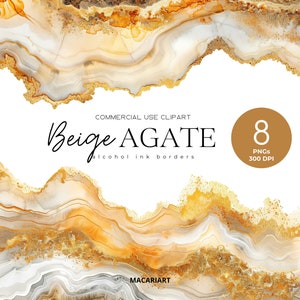 May include: Beige agate alcohol ink borders clipart set. 8 digital PNG files, 300 DPI.  Commercial use clipart.