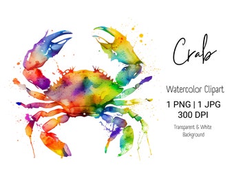 Strand Kunst Aquarell Clipart Krabbe Wand-Dekor Aquarell Fisch Wand Kunst Druckbare Sofortiger Download Clipart Bundle Beliebte PNG Tier Clipart