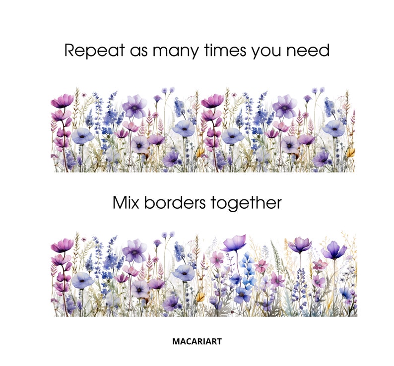 Wildflowers Borders Clipart Floral Watercolor Borders Flowers Seamless