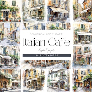 Watercolor Italian Cafe Clipart Romantic Summer Cafe Illustration Cafe in Spring Clipart Junk Journal Paper Craft Digital High Quality JPG