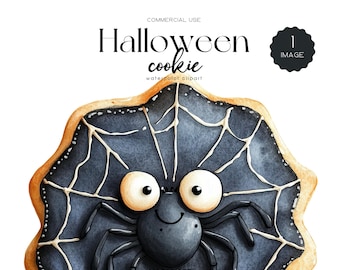 かわいいハロウィンクッキークリップアート ハロウィンパーティー デザート 食べ物 シュガークッキー 水彩 焼き菓子 クッキー クモ PNG ハロウィンスイーツ トリックオアトリート