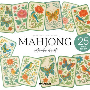 Mahjong Clipart, Mahjong Tiles Png, Watercolor Mahjong Png, Vintage Mahjong, Chinoiserie Art, Mahjong Seamless Pattern, Wedding Clipart