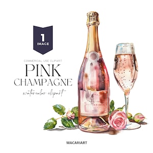 Clipart bottiglia di champagne rosa Clipart festa in acquerello Champagne Png Clipart bevande Bottiglie di champagne Png Capodanno sposa matrimonio compleanno