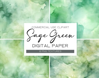 May include: A set of eight digital paper textures in shades of green, featuring a watercolor-like effect. The textures are perfect for creating backgrounds, patterns, and other designs.