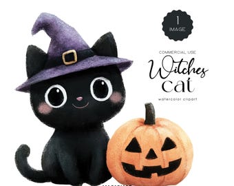 Cute Halloween Black Cat Clipart Bundle Watercolor Witch Cat Png Funny Black Cat With Pumpkin Halloween Animals Clipart Spooky Halloween Png