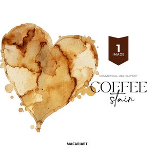 Coffee Heart Stain Clipart Watercolor Coffee Heart Espresso Coffee Splashes Caffeine Splatters PNG Drink Clipart Instant Download Commercial