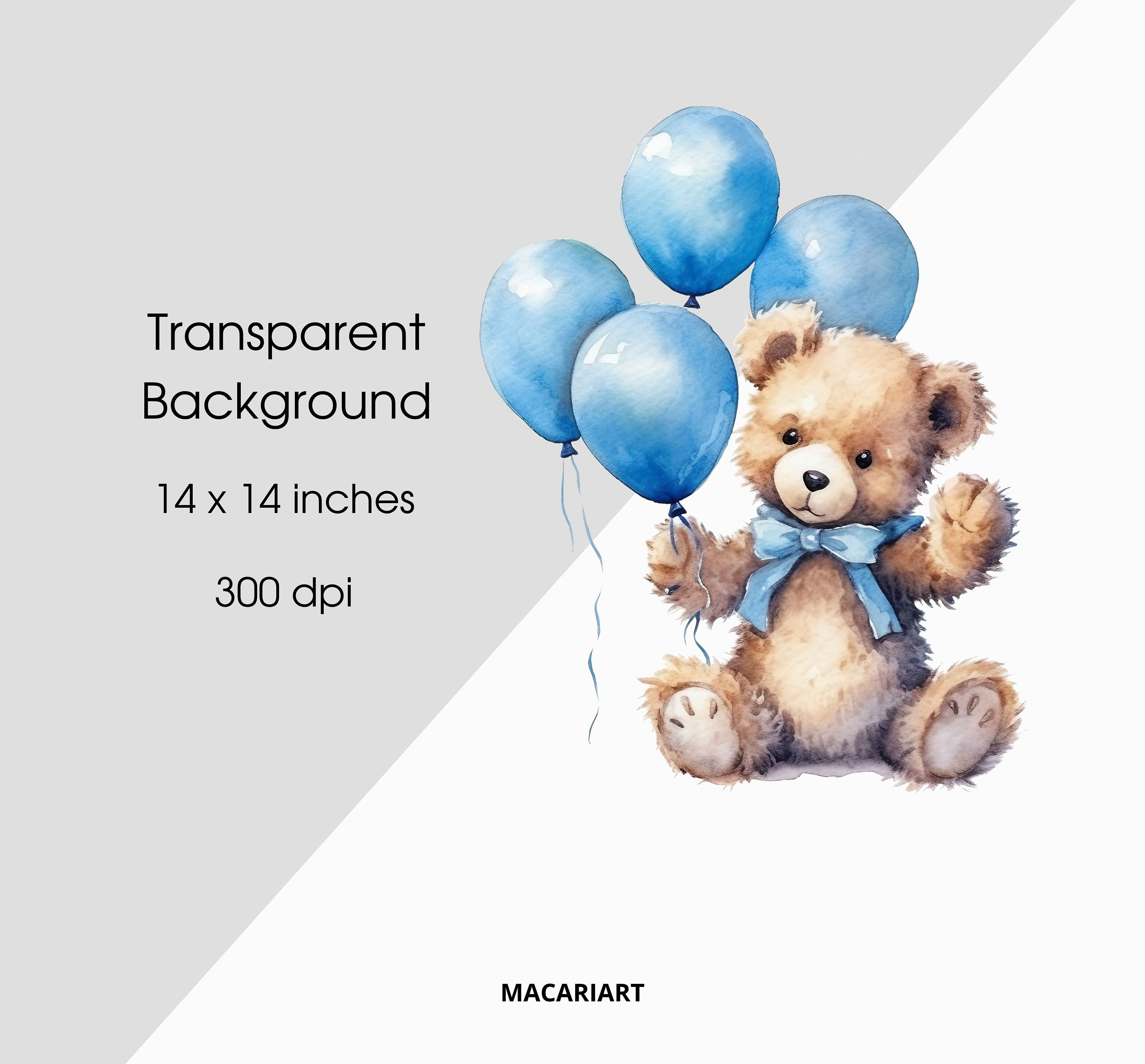 Teddy Bear Clipart Watercolor Bear Baby Shower Decor Watercolor Wall ...