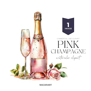 Botella de champán rosa Clipart acuarela fiesta clipart champán png bebida cliparts botellas de champán png año nuevo boda nupcial cumpleaños