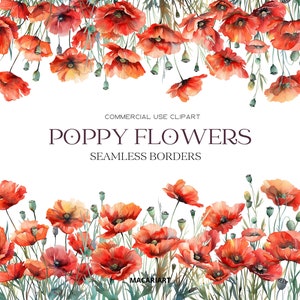 Floral pavot aquarelle Clipart coquelicots rouges Clipart Png août naissance fleur Bouquets de pavot aquarelle ensemble Clipart numérique Png bordure florale