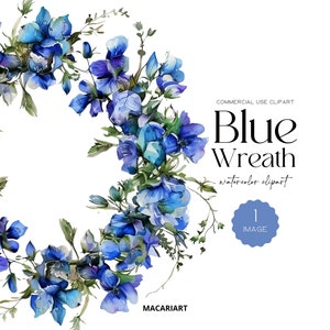 Delphinium corona acuarela clipart azul floral boda clip art romántico delphinium png verano floral acuarela julio nacimiento flor clipart