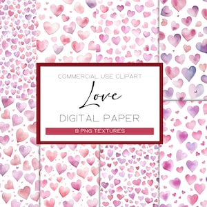 Valentine Hearts Seamless Digital Papers Watercolor Heart Backgrounds Love Clipart Valentine’s Day Digital Paper Hearts Patterns Valentines