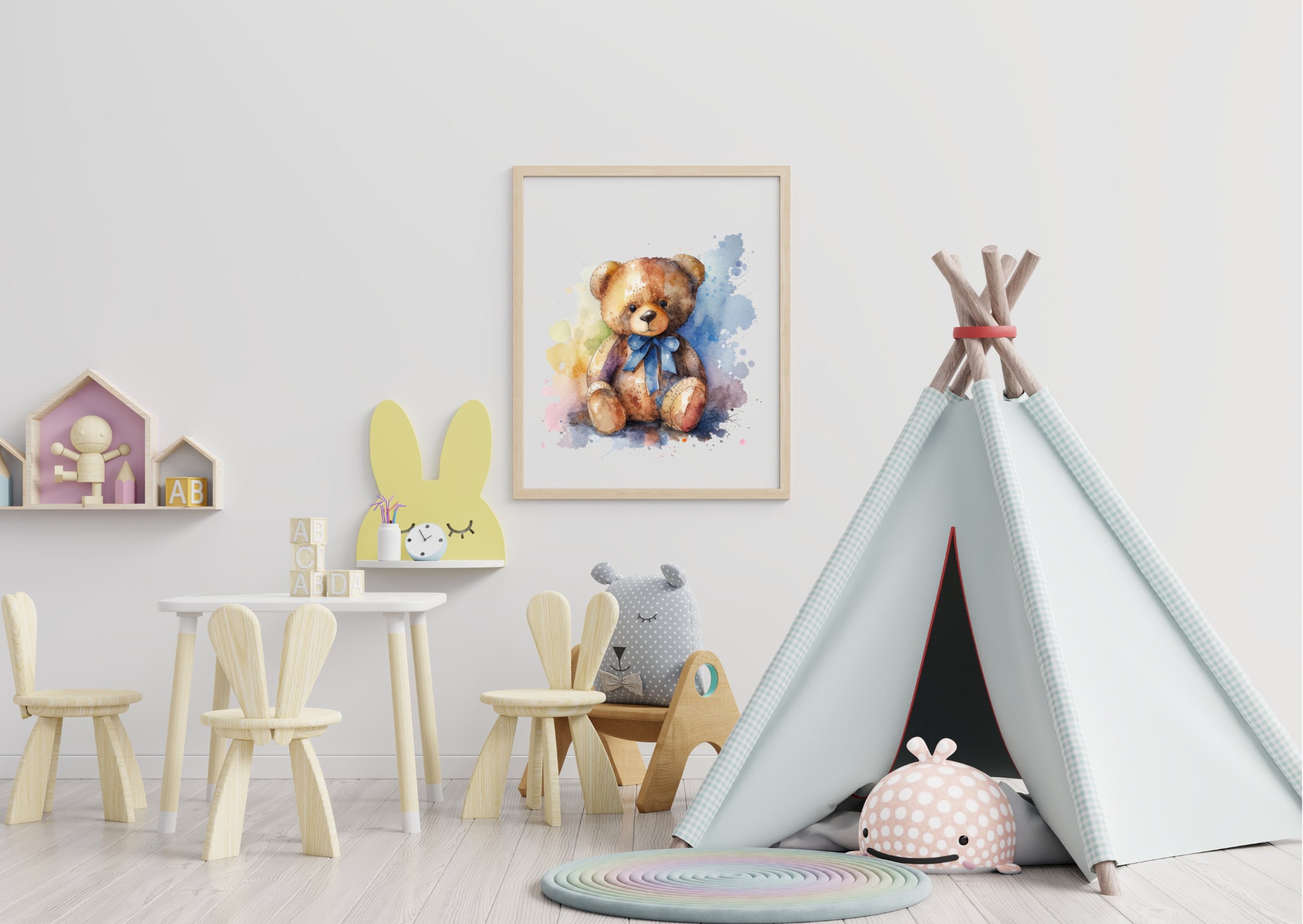Teddy Bear Clipart Watercolor Bear Baby Shower Decor Watercolor Wall ...