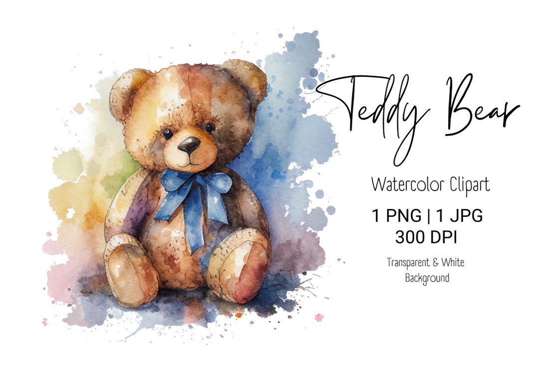 Teddy Bear Clipart Watercolor Bear Baby Shower Decor Watercolor Wall ...