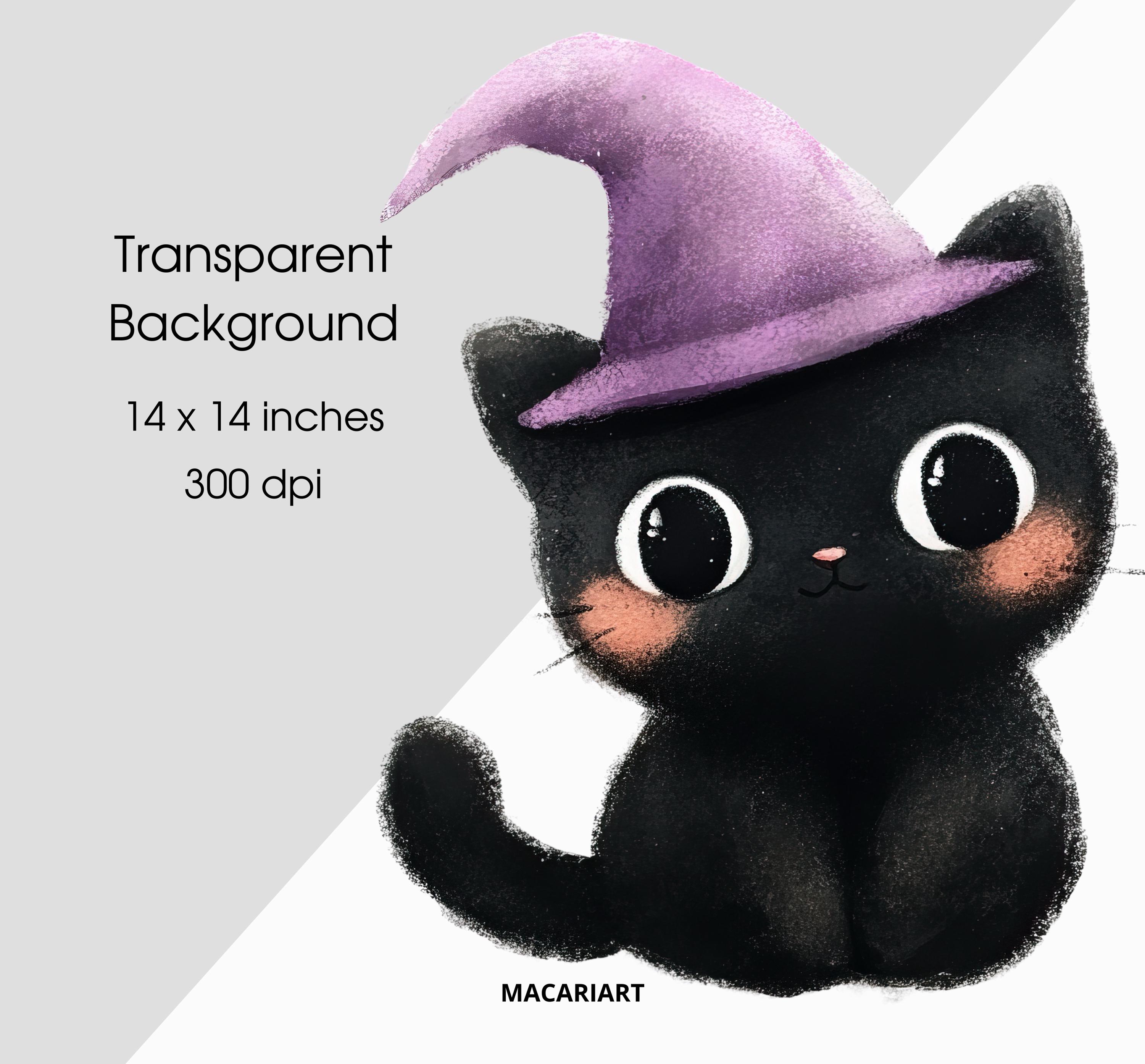 Cute Halloween Black Cat Clipart Bundle Watercolor Witch Cat Png Funny ...