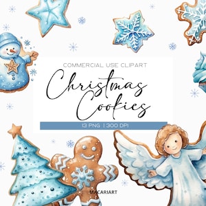 Christmas Cookie Clipart Pack, Blue Christmas Cookie PNG, Gingerbread Man Clipart, Winter Clipart, Transparent PNG, Commercial Use Clipart