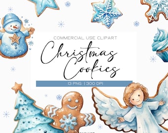 Christmas Cookie Clipart Pack, Blue Christmas Cookie PNG, Gingerbread Man Clipart, Winter Clipart, Transparent PNG, Commercial Use Clipart