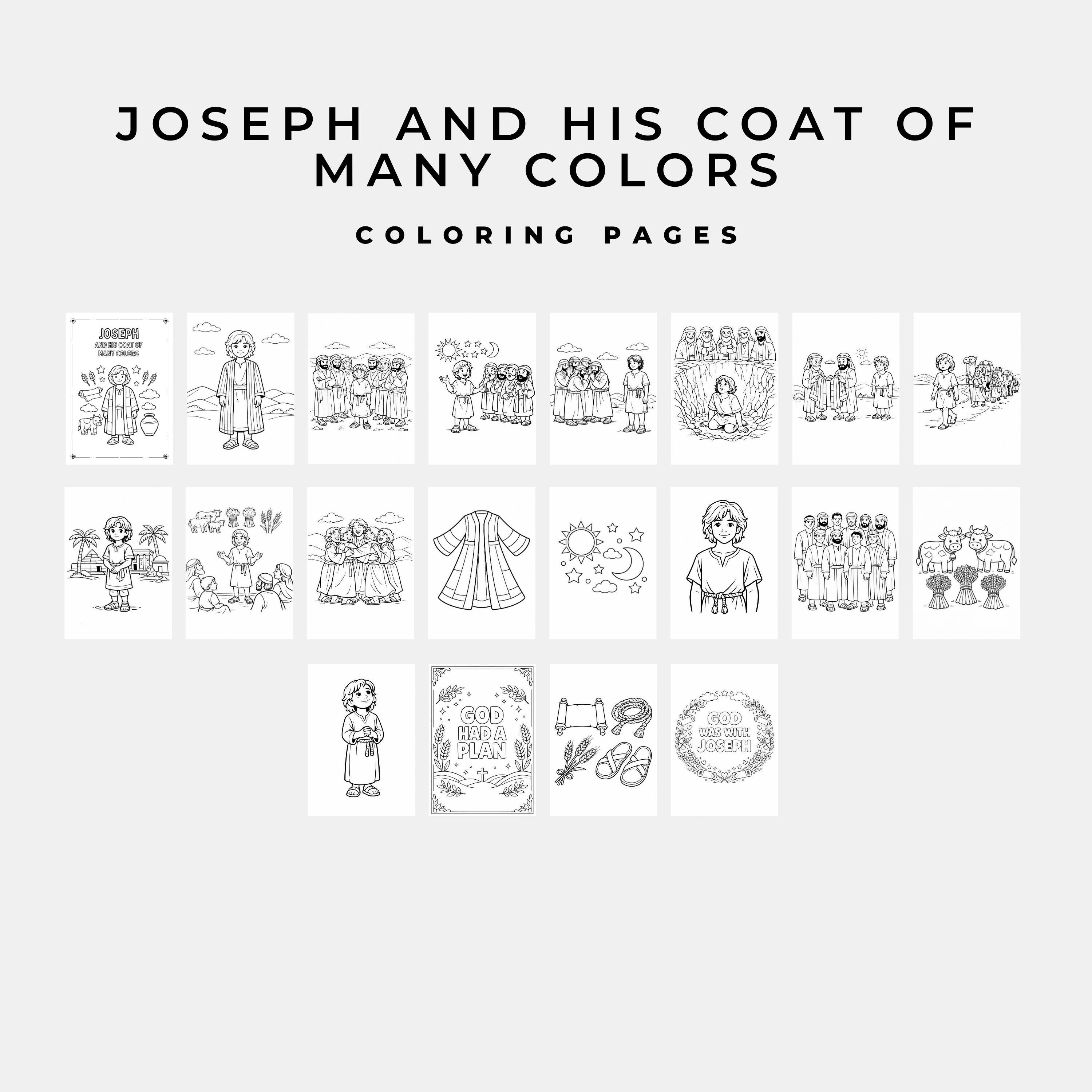 Joseph and His Coat of Many Colors Coloring Book, Rainbow Coat Bible ...