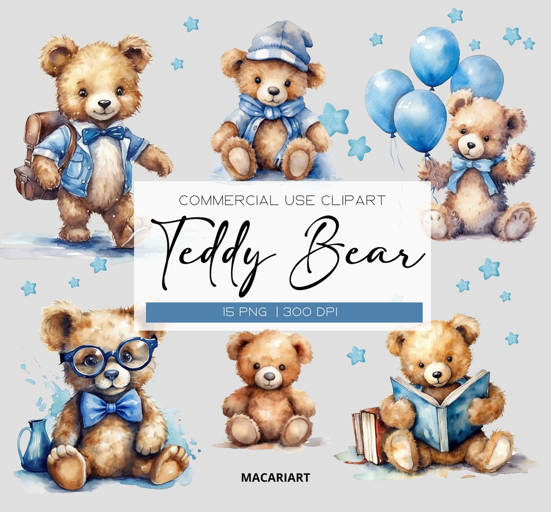 Teddy Bear Clipart Watercolor Bear Baby Shower Decor Watercolor Wall ...