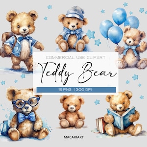 Ours en peluche Clipart aquarelle ours baby shower Decor aquarelle Art mural imprimable Téléchargement instantané Clipart animal Clipart ours Png
