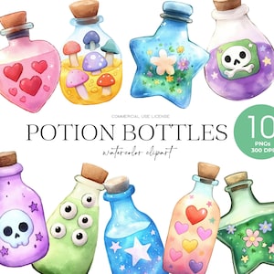 Witch Potion Bottles Clipart Watercolor Magic Potion Png Halloween Witch Potion Spooky Bottle Clipart Halloween Fantasy Art Instant Download