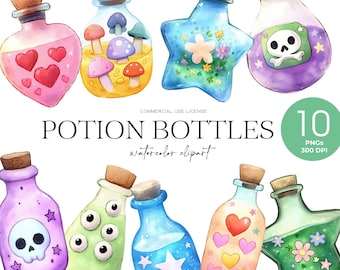 Witch Potion Bottles Clipart Watercolor Magic Potion Png Halloween Witch Potion Spooky Bottle Clipart Halloween Fantasy Art Instant Download