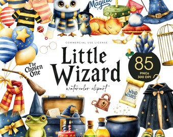 Baby Wizard Clipart, Wizard School, Whimsical Baby Shower, Magic School, Wizard Boy Girl, Cute Wizard Invitation, Owl, Broomstick, Hat