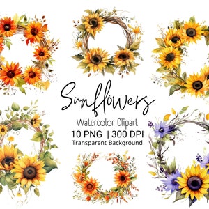 Watercolor Sunflowers Wreath Clipart Sunflower Flower Wreath Floral Clipart Summer Flowers Sunflower Png Yellow Flowers Floral Png Wedding