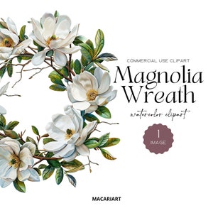 Magnolia Wreath Watercolor Clipart White Floral Wedding Clip Art Romantic Magnolia Clipart Floral Watercolor Design Elements Magnolia Png
