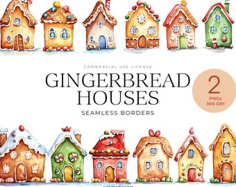 Christmas Gingerbread Houses Border Clipart, Watercolor Christmas Village Png, Christmas Home, Cosy Winter Border, Christmas Market Png
