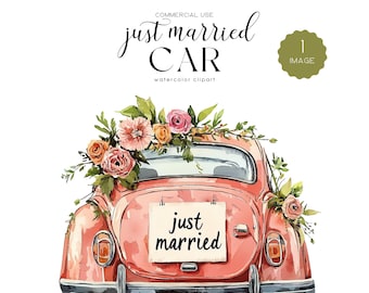 Hochzeit Auto Clipart, Gerade verheiratet Auto, Hochzeit Tag Clipart, Oldtimer, Blumen Auto Png, Retro Auto, Ehe Clipart, Just Married Clipart