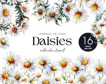 Watercolor Daisy Flower Clipart White Floral Bouquet Wildflower Clip Art Daisy Png April Birth Flower Clipart White Flower Wedding Invite