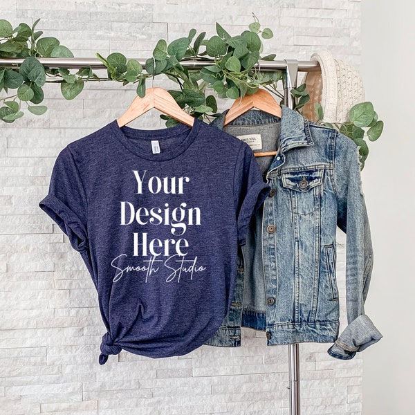 Bella Canvas 3001 Mockup | Heather Navy Bella and Canvas T-Shirt 3001 Mockup | Bella & Canvas Heather Navy T-shirt Mockup | Plain Mockup