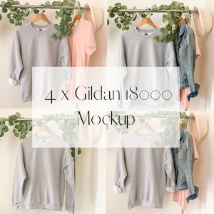 Gildan 18000 Mockup Bundle | Sports Grey Gildan 18000 Sweater Mockup | Hanging Grey Sweatshirt Mockup | Sports Grey Gildan 18000 Mockup