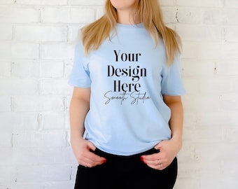 light blue tee shirt