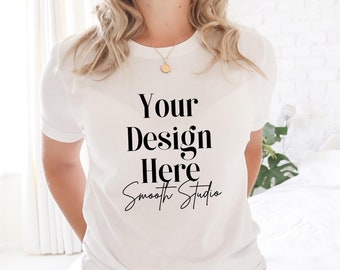 Bella Canvas 3001 Mockup | Model Bella and Canvas T-Shirt 3001 Mockup | Bella & Canvas White T-shirt Mockup | White T-shirt Mockup | White