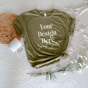 Heather Olive Bella Canvas 3001 Mockup | Bella und Canvas T-Shirt 3001 Mockup | Bella & Canvas Athletic Heather T-Shirt Mockup |