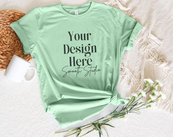 Mint Bella Canvas 3001 Mockup | Mint Bella and Canvas T-Shirt 3001 Mockup |  Mint Summer Mockup | Bella Canvas 3001 Mockup | Flat Lay