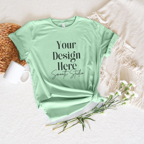 Mint Bella Canvas 3001 Mockup | Mint Bella and Canvas T-Shirt 3001 Mockup |  Mint Summer Mockup | Bella Canvas 3001 Mockup | Flat Lay