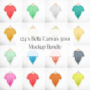 124 Bella Canvas 3001 Mockup Bundle | 124 Colour Bella and Canvas T-Shirt 3001 Mockups | Bella & Canvas Hanging Tshirt Mockup Bundle