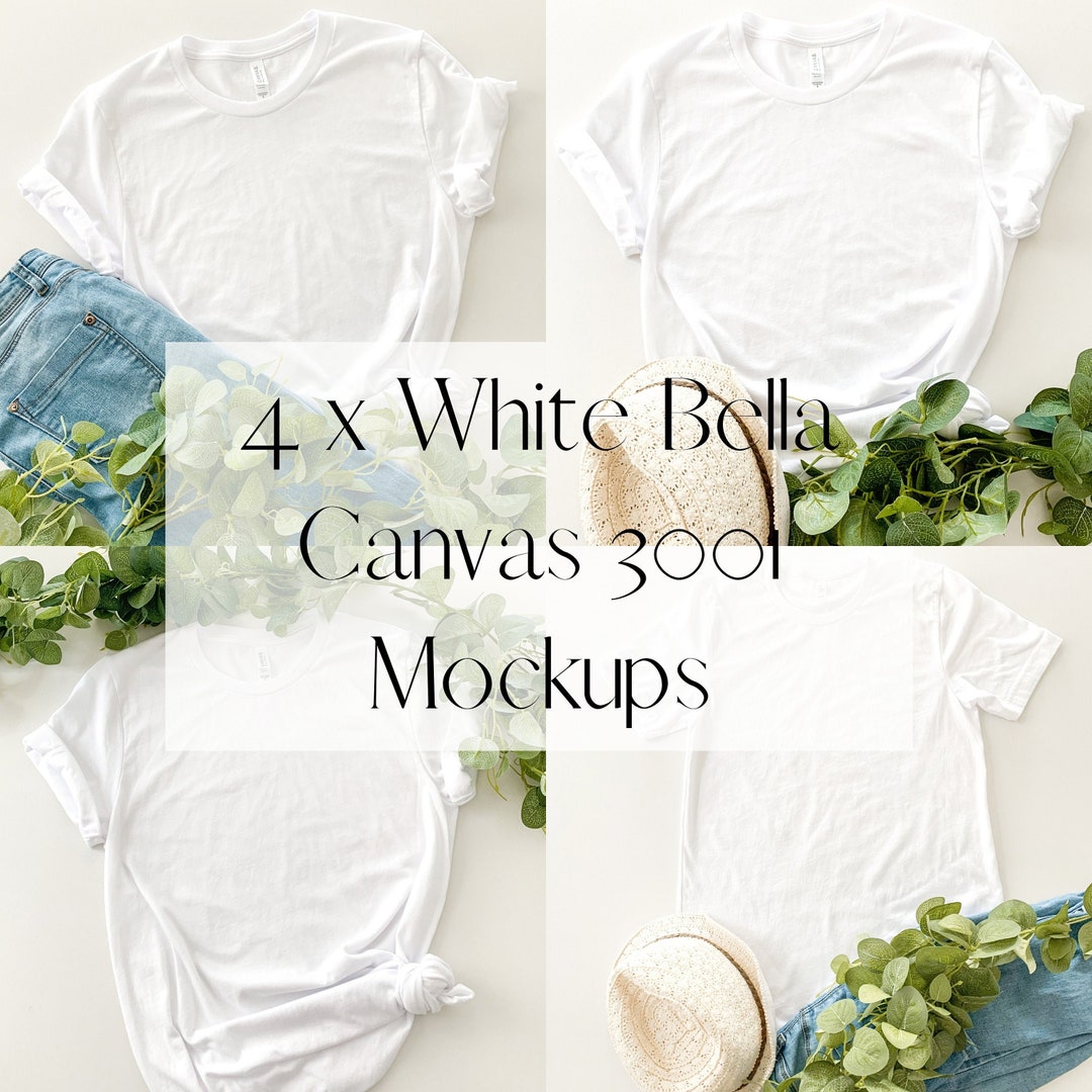 Bella Canvas 3001 Mockup Bundle | 4 White Bella Canvas Plain T-shirt ...