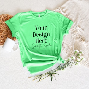 Synthetic Green Bella Canvas 3001 Mockup | Synthetic Green Bella and Canvas T-Shirt 3001 Mockup | Green Hanging Bella & Canvas | Hanging