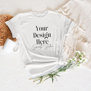 Vintage White Bella Canvas 3001 Flat Lay Mockup, Bella Canvas T-Shirt Mockup, Vintage White Flat Lay Bella Canvas 3001 Tshirt Mock Up